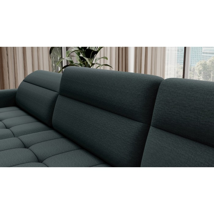 Canapé d’angle convertible BERTHO 306 cm vert foncé – Angle gauche avec coffre 