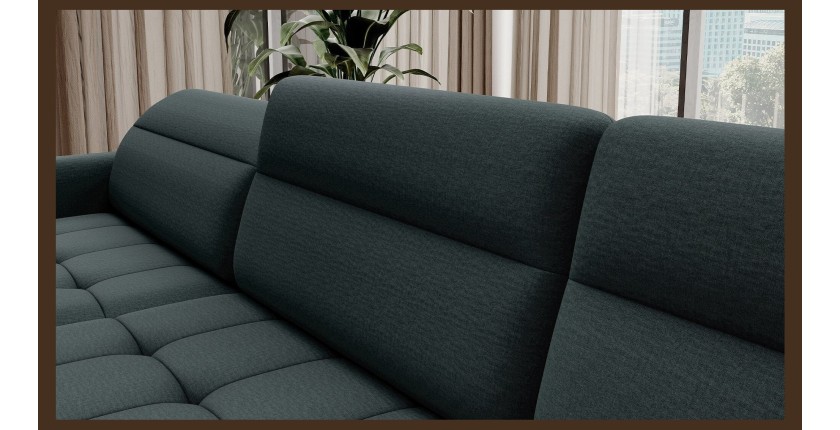 Canapé d’angle convertible BERTHO 306 cm vert foncé – Angle gauche avec coffre 