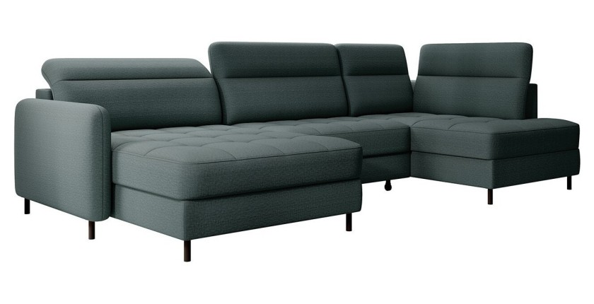 Canapé d’angle convertible BERTHO 306 cm vert foncé – Angle gauche avec coffre 