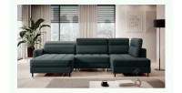 Canapé d’angle convertible BERTHO 306 cm vert foncé – Angle gauche avec coffre 