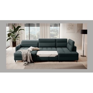 Canapé d’angle convertible BERTHO 306 cm vert foncé – Angle gauche avec coffre 
