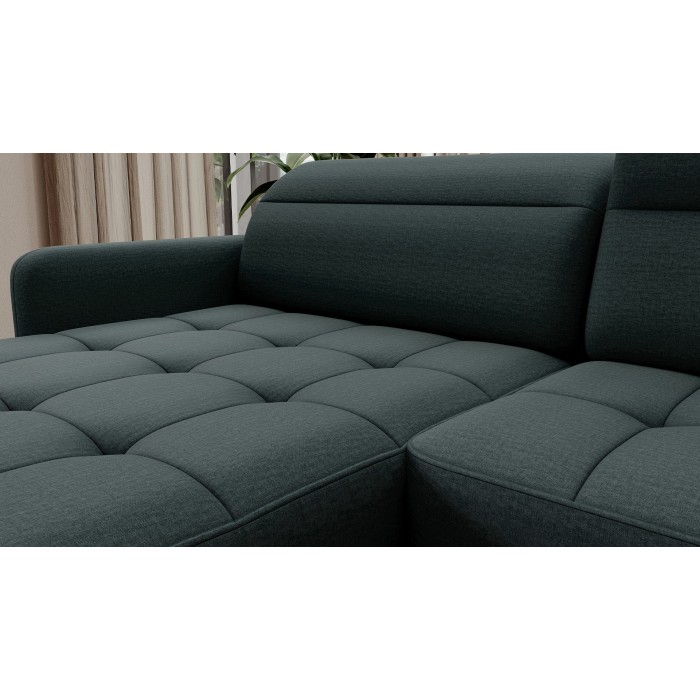 Canapé d’angle convertible BERTHO 306 cm vert foncé – Angle gauche avec coffre 