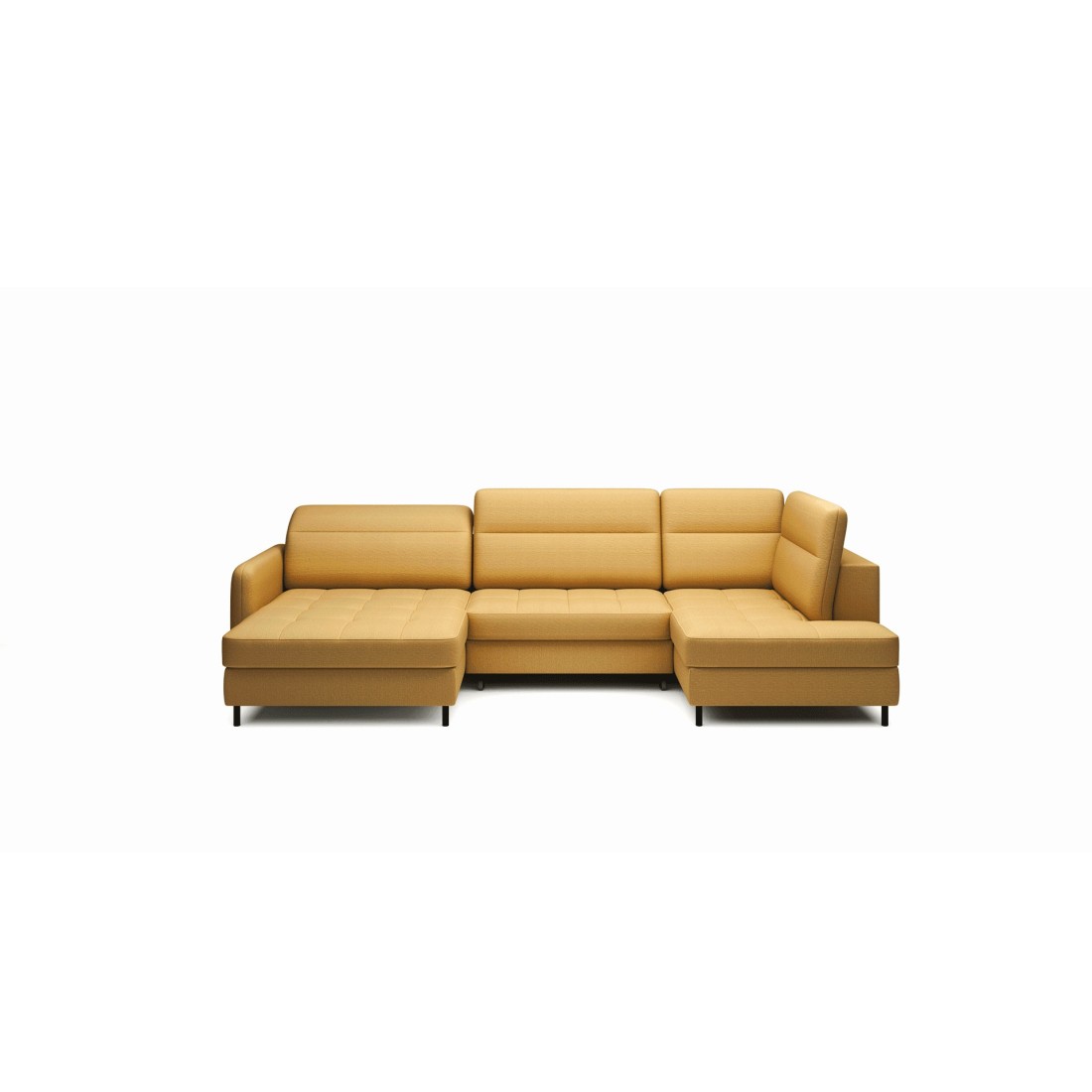 Canapé d’angle convertible BERTHO 306 cm jaune orangé – Angle gauche avec coffre 
