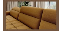 Canapé d’angle convertible BERTHO 306 cm jaune orangé – Angle gauche avec coffre 