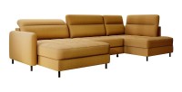 Canapé d’angle convertible BERTHO 306 cm jaune orangé – Angle gauche avec coffre 