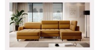 Canapé d’angle convertible BERTHO 306 cm jaune orangé – Angle gauche avec coffre 