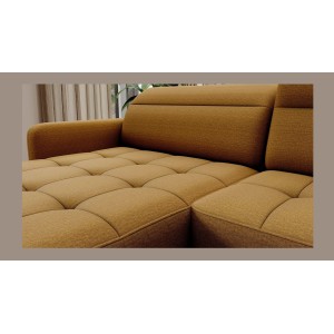 Canapé d’angle convertible BERTHO 306 cm jaune orangé – Angle gauche avec coffre 