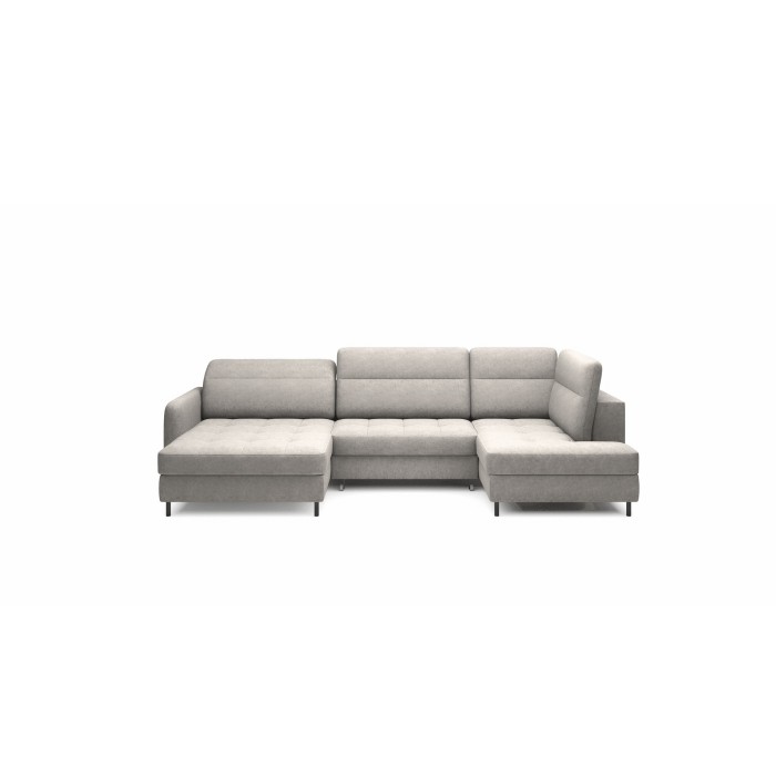 Canapé d’angle convertible BERTHO 306 cm gris clair – Angle gauche avec coffre 