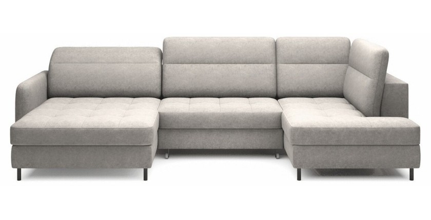 Canapé d’angle convertible BERTHO 306 cm gris clair – Angle gauche avec coffre 