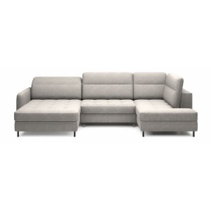 Canapé d’angle convertible BERTHO 306 cm gris clair – Angle gauche avec coffre 