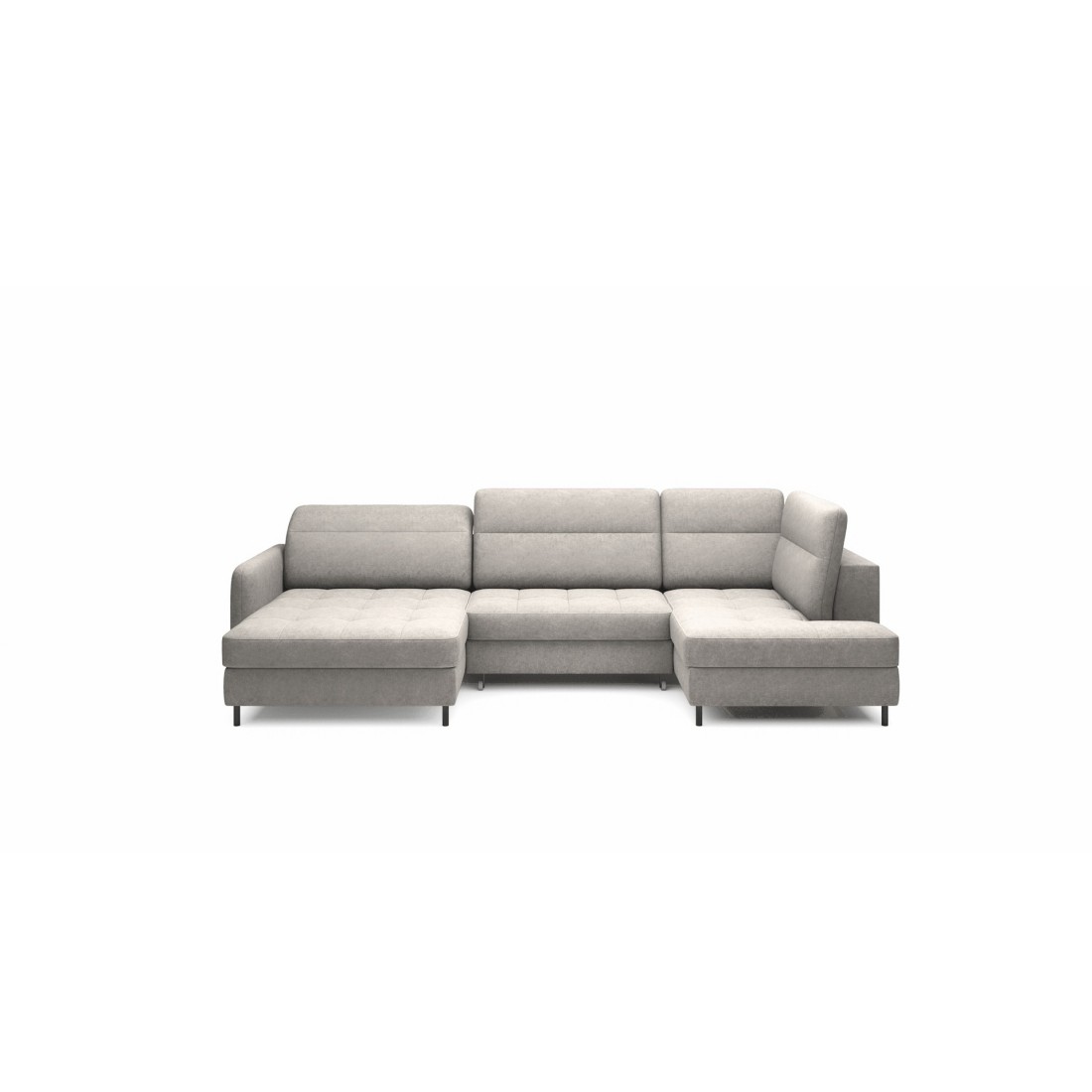 Canapé d’angle convertible BERTHO 306 cm gris clair – Angle gauche avec coffre 