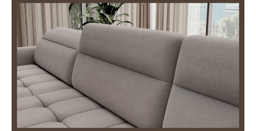 Canapé d’angle convertible BERTHO 306 cm gris clair – Angle gauche avec coffre 