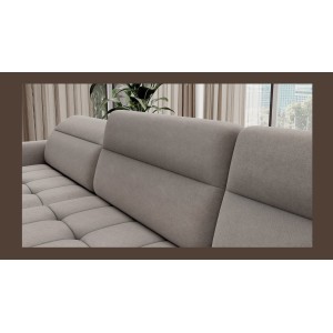 Canapé d’angle convertible BERTHO 306 cm gris clair – Angle gauche avec coffre 