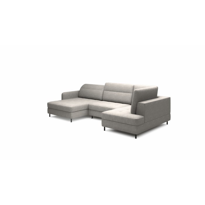 Canapé d’angle convertible BERTHO 306 cm gris clair – Angle gauche avec coffre 