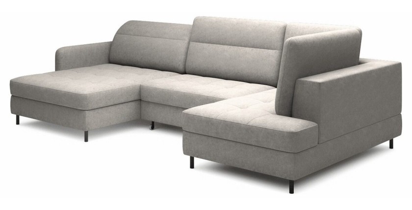 Canapé d’angle convertible BERTHO 306 cm gris clair – Angle gauche avec coffre 