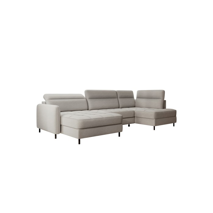 Canapé d’angle convertible BERTHO 306 cm gris clair – Angle gauche avec coffre 