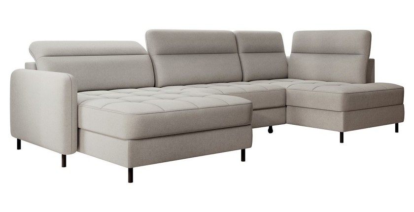Canapé d’angle convertible BERTHO 306 cm gris clair – Angle gauche avec coffre 