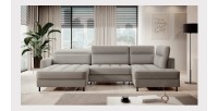 Canapé d’angle convertible BERTHO 306 cm gris clair – Angle gauche avec coffre 
