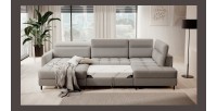 Canapé d’angle convertible BERTHO 306 cm gris clair – Angle gauche avec coffre 