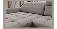 Canapé d’angle convertible BERTHO 306 cm gris clair – Angle gauche avec coffre 