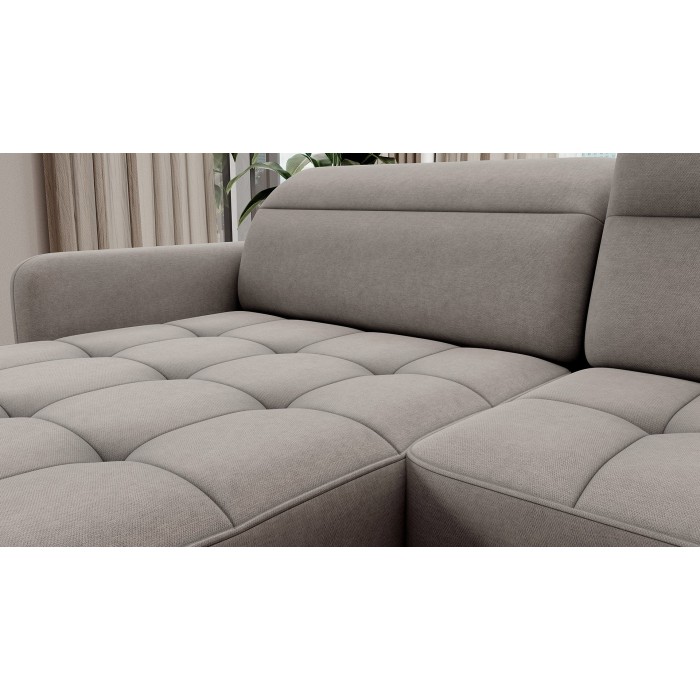 Canapé d’angle convertible BERTHO 306 cm gris clair – Angle gauche avec coffre 