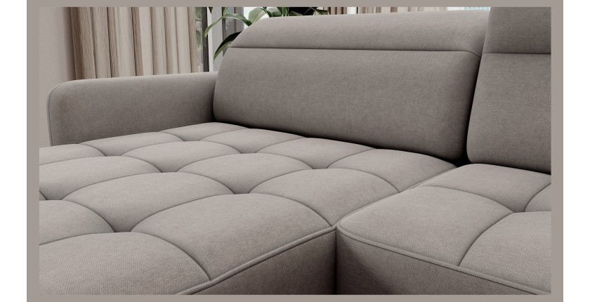 Canapé d’angle convertible BERTHO 306 cm gris clair – Angle gauche avec coffre 
