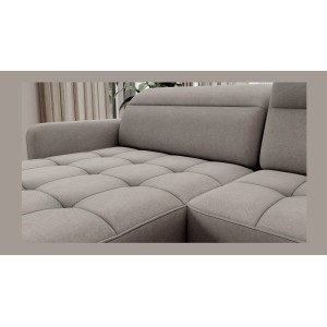 Canapé d’angle convertible BERTHO 306 cm gris clair – Angle gauche avec coffre 