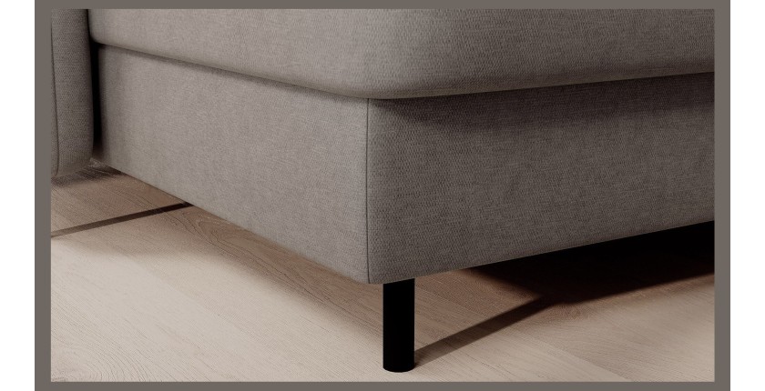 Canapé d’angle convertible BERTHO 306 cm gris clair – Angle gauche avec coffre 