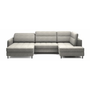 Canapé d’angle convertible BERTHO 306 cm gris – Angle gauche avec coffre 