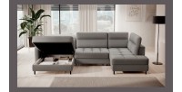 Canapé d’angle convertible BERTHO 306 cm gris – Angle gauche avec coffre 