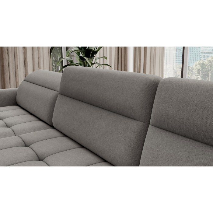 Canapé d’angle convertible BERTHO 306 cm gris – Angle gauche avec coffre 