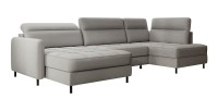 Canapé d’angle convertible BERTHO 306 cm gris – Angle gauche avec coffre 