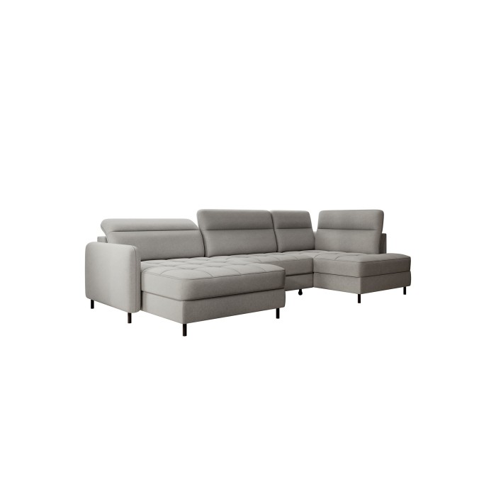 Canapé d’angle convertible BERTHO 306 cm gris – Angle gauche avec coffre 