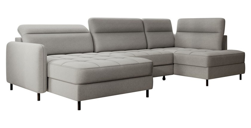 Canapé d’angle convertible BERTHO 306 cm gris – Angle gauche avec coffre 
