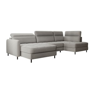 Canapé d’angle convertible BERTHO 306 cm gris – Angle gauche avec coffre 