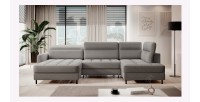 Canapé d’angle convertible BERTHO 306 cm gris – Angle gauche avec coffre 
