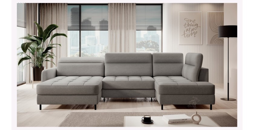 Canapé d’angle convertible BERTHO 306 cm gris – Angle gauche avec coffre 
