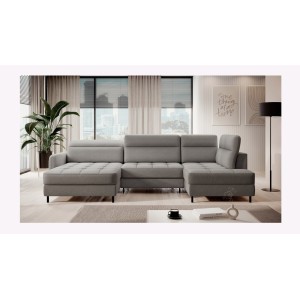 Canapé d’angle convertible BERTHO 306 cm gris – Angle gauche avec coffre 