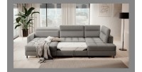 Canapé d’angle convertible BERTHO 306 cm gris – Angle gauche avec coffre 