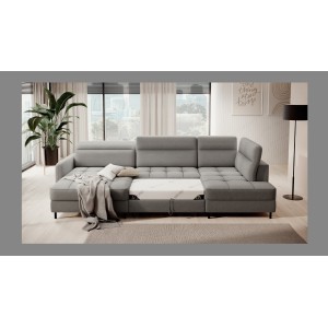 Canapé d’angle convertible BERTHO 306 cm gris – Angle gauche avec coffre 