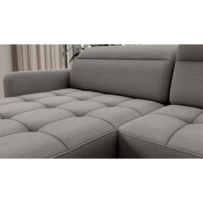 Canapé d’angle convertible BERTHO 306 cm gris – Angle gauche avec coffre 