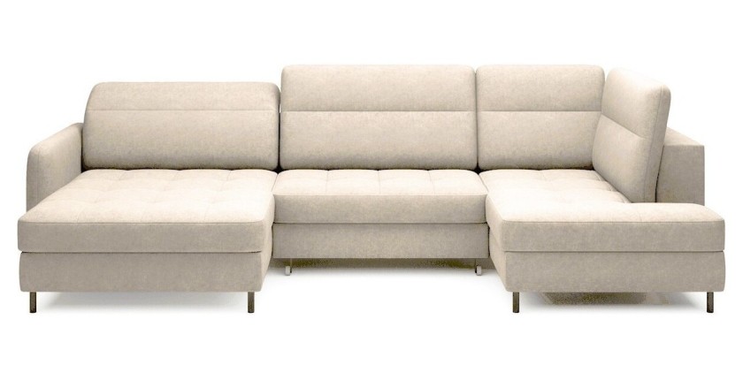 Canapé d’angle convertible BERTHO 306 cm beige – Angle gauche avec coffre 