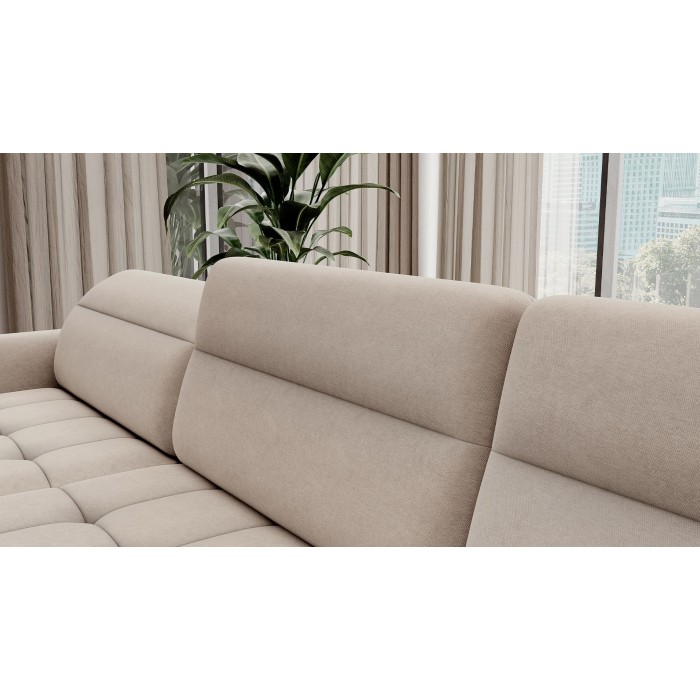 Canapé d’angle convertible BERTHO 306 cm beige – Angle gauche avec coffre 