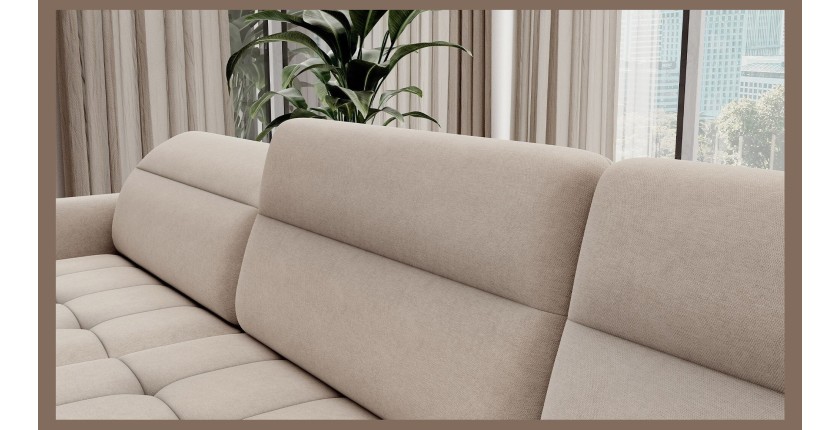 Canapé d’angle convertible BERTHO 306 cm beige – Angle gauche avec coffre 