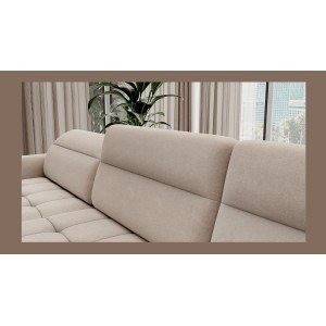 Canapé d’angle convertible BERTHO 306 cm beige – Angle gauche avec coffre 