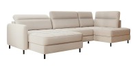 Canapé d’angle convertible BERTHO 306 cm beige – Angle gauche avec coffre 
