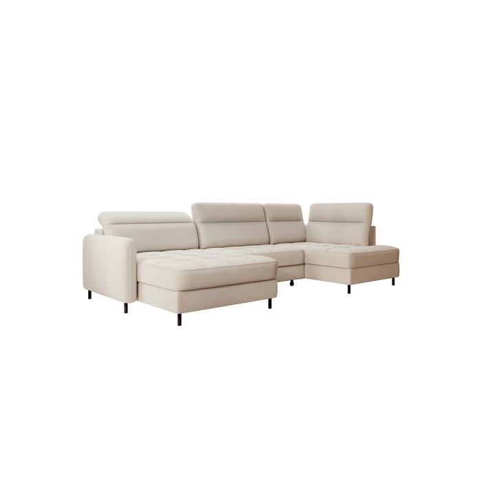 Canapé d’angle convertible BERTHO 306 cm beige – Angle gauche avec coffre 