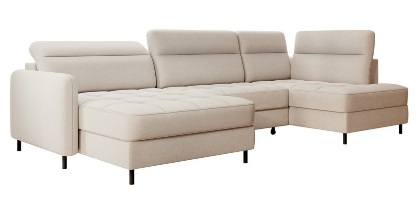 Canapé d’angle convertible BERTHO 306 cm beige – Angle gauche avec coffre 