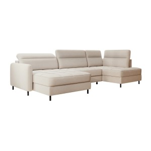 Canapé d’angle convertible BERTHO 306 cm beige – Angle gauche avec coffre 