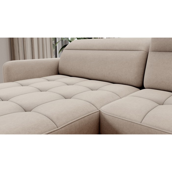 Canapé d’angle convertible BERTHO 306 cm beige – Angle gauche avec coffre 